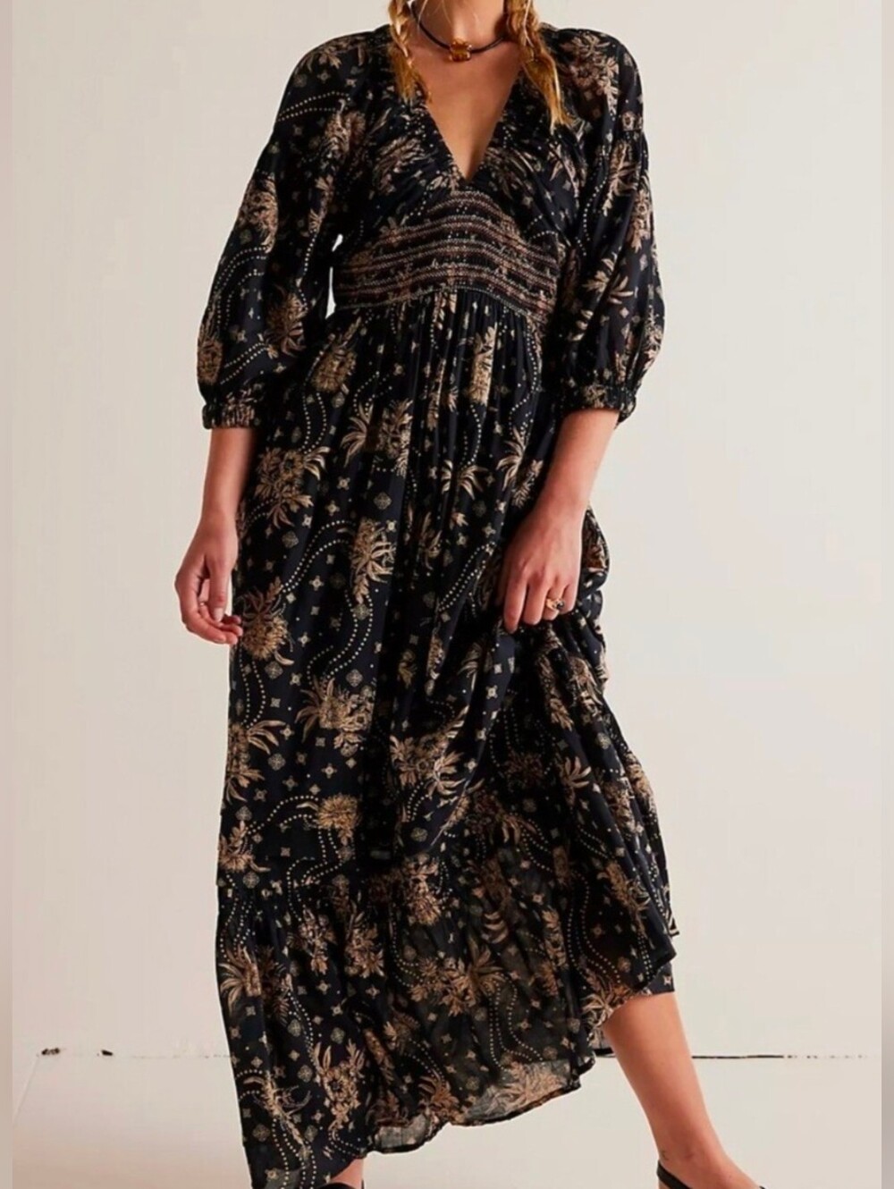 Free People Black Floral Cotton Maxi Dress
